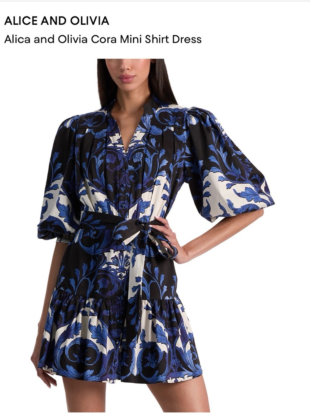 Alice + Olivia Cora dress Black, Blue & White Floral Wrap Dress with Belt